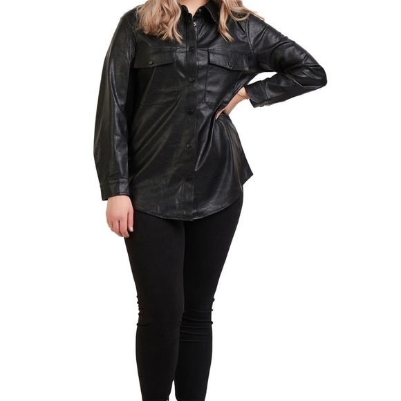 Black Tape_ Jackets & Blazers - Black Tape- Faux leather long sleeve woman jacket, plus size 1X